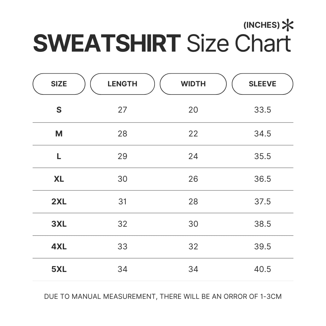 Sweatshirt Size Chart - Slam Dunk Shop