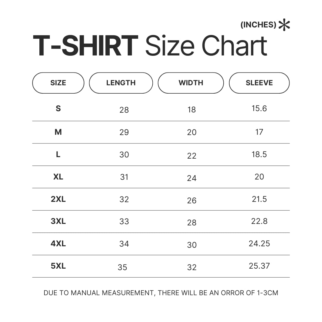 T shirt Size Chart - Slam Dunk Shop